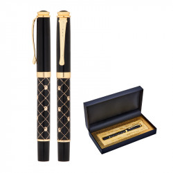 656-KR Siyah-Gold Metal Roller Kalem Seti