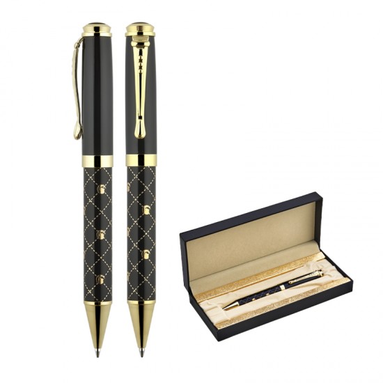 656-KT Siyah-Gold Metal Tükenmez Kalem Seti