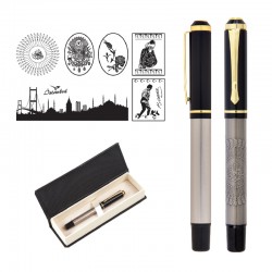 661-KR Millet Kabartma Figürlü Metal Roller Kalem Seti