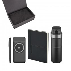 5077 Siyah Kalem & Defter & Powerbank & Termos Set