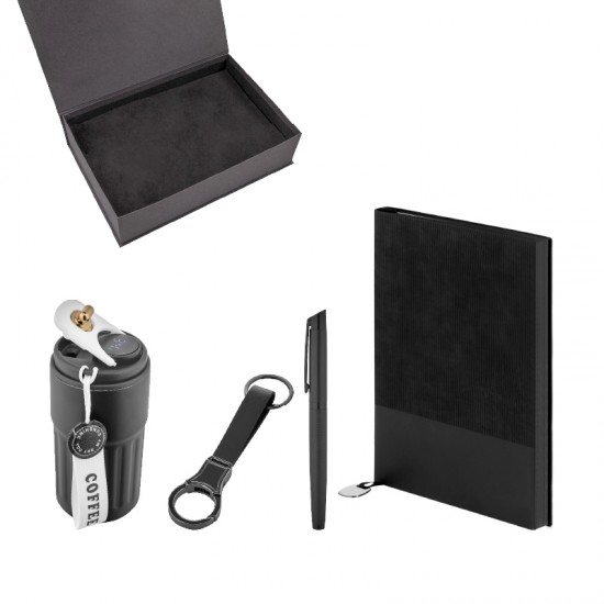 5079 Siyah Kalem & Defter & Anahtarlık & Termos Set