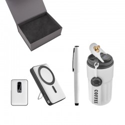 5081 Beyaz Kalem & Powerbank & Termos Set