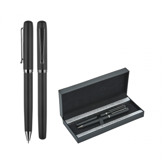 1253-RT Siyah Metal Roller & Tükenmez Kalem Seti