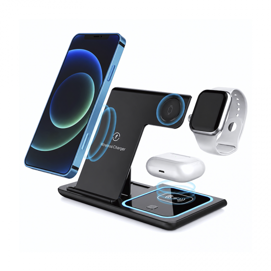 4221 Siyah 3'ü 1 Arada Kablosuz Şarj Cihazı