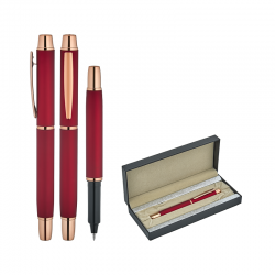 1256-KR Kırmızı Metal Roller & Tükenmez Kalem Seti